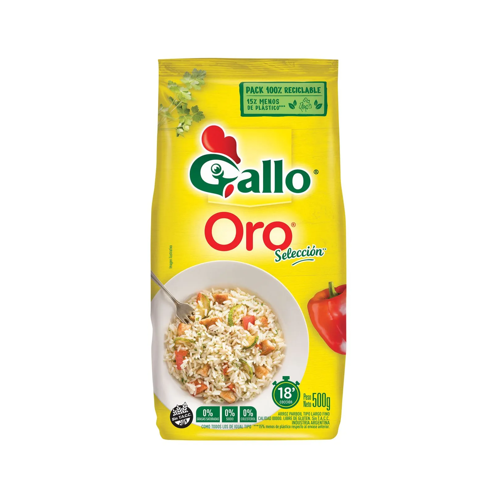 Arroz parboil Gallo oro en bolsa 500 g.